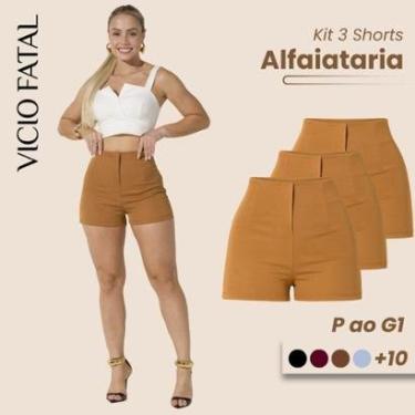 Imagem de Kit com 03 Shorts de Alfaiataria Feminino Cintura Alta Short Social Plissado Elegante Social-Feminino