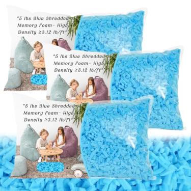 Imagem de Enchimento de saco de feijão - enchimento de espuma viscoelástica desfiada de 6,8 kg, alta densidade ≥ 3,5 kg/ft³, enchimento de travesseiro azul para cadeira de pufe, almofada de sofá, cama de