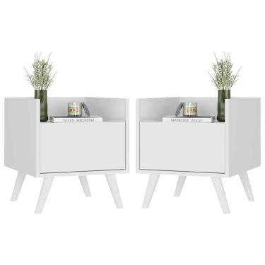 Imagem de Kit Com 2 Mesas De Cabeceira 40 Cm Com Pés Retrô Multimóveis Mp4044 Branca