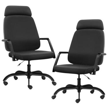 Imagem de Kit 02 Cadeiras De Escritório Giratória Com Apoio De Cabeça Hub F02 Sintético Preto - Lyam Decor