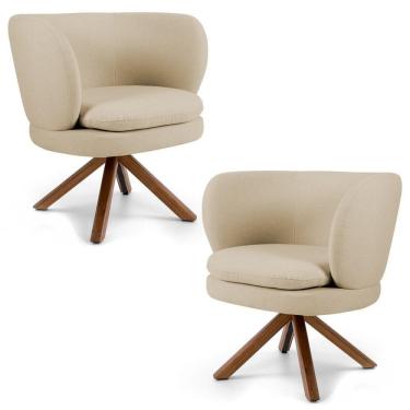 Imagem de Kit 02 Poltronas Decorativas Melissa Base Giromad Giratória C-129 Linho Bege Escuro - Domi