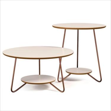 Imagem de Conjunto Mesa De Apoio E Centro Liz Pés De Ferro Ej Móveis Off White-freijó