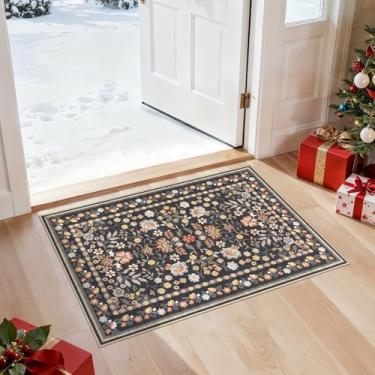 Imagem de UERMEI Tapete de porta Tapete de entrada: Tapete de área lavável 2x3 Boho Floral Pequeno Tapete - Tapete de Pelo Baixo Antiderrapante para Entrada Cozinha Porta da Frente Banheiro Entrada Quarto de