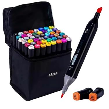 Imagem de Canetas Coloridas Canetinhas Marcador TOUCH Kit Profissional Premium Desenho Conjunto 24,36,48,60,80,120 Cores Canetinha Colorida Ponta Dupla Permanente Colorir Escolar Artistico Duas Pontas (24)