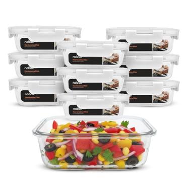 Imagem de 10 Potes De Vidro Retangular Hermético Travas Firmes 370ml (Branco)