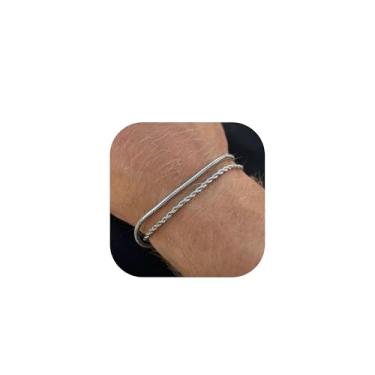 Imagem de Pulseira masculina – Pulseira de corrente delicada de ouro/prata empilhada a ouro 14 quilates Pulseiras masculinas de aço inoxidável ajustável cruz com elos cubanos, conjunto de joias de cobra para