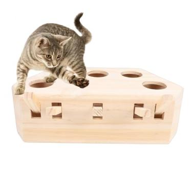 Imagem de HEEPDD Brinquedo de Madeira para Gato, Caixa de Quebra-cabeça Interativa Com 5 Furos para Estimulação Mental e Exercício, Design Seguro de Madeira de Pinho para Gatinho