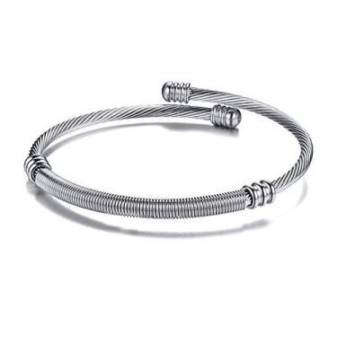 Imagem de Rockyu Pulseiras femininas de aço inoxidável, prata, ouro, pingente, ouro, tamanho ajustável, fio metálico, elegante, acessório, prata, aço inoxidável