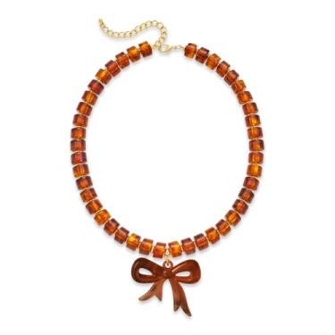 Imagem de FILMOON Colar de gargantilha grossa com contas de âmbar para mulheres, colar com pingente de laço exagerado, presente de aniversário e Natal