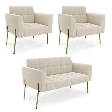 Imagem de Namoradeira E 2 Poltronas Pé De Ferro Dourado Elisa Bouclê Bege D03 - D'rossi