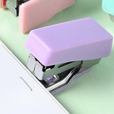 Imagem de Grampeador pequeno, conjunto de grampeador de mesa de escritório criativo portátil com grampos, kit de material de escritório | Material escolar de estética para escola em casa (roxo)