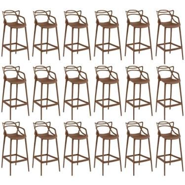 Imagem de Kit 18 Banquetas Allegra Com Encosto Design Cozinha/bancada - Marrom