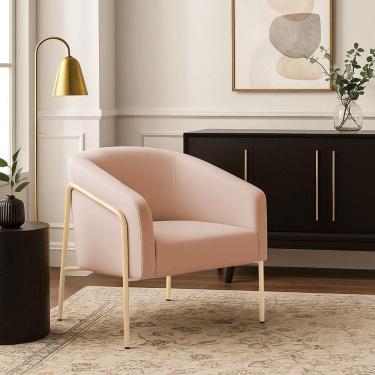 Imagem de Poltrona Sala Industrial Alta Champanhe Stella Veludo D03 - D`rossi Rose