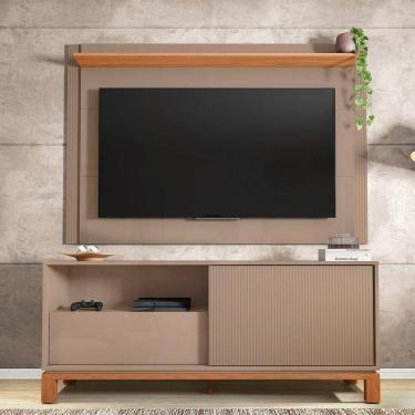 Imagem de Painel Tv 55 Pol 150cm Com Rack Bancada Para Sala Visari C01 - D`rossi Cor Marrom/freijó