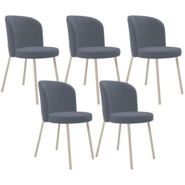 Imagem de Kit 05 Cadeiras Para Sala De Jantar Cozinha Estofada Gavi Arena L02 Suede Cinza - Lyam Decor