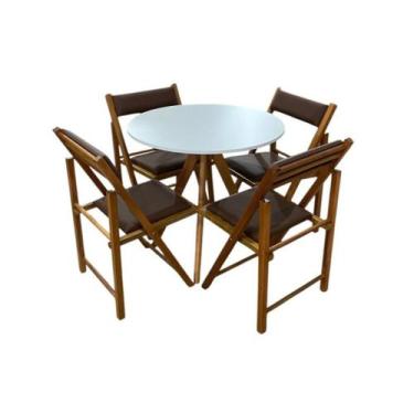 Imagem de Conjunto Mesa Redonda com 4 Cadeiras Dobráveis Estofadas - Arysson Móv