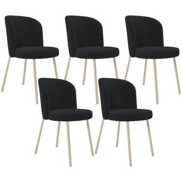 Imagem de Kit 05 Cadeiras Para Sala De Jantar Cozinha Estofada Gavi Arena L02 Bouclê Preto - Lyam Decor