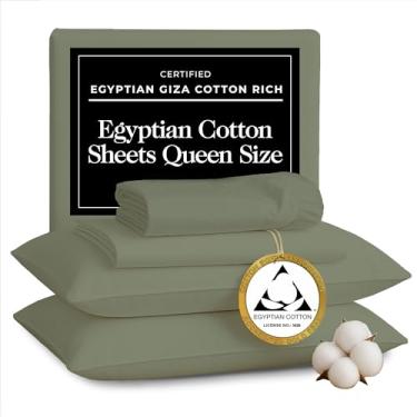 Imagem de TLC NY Lençóis de cetim de algodão egípcio Queen Size - Genuíno luxuoso 400 fios - Naturalmente crocante, respirável, amigo da pele e refrescante - Mais macio após cada lavagem - Certificado Oeko-TEX
