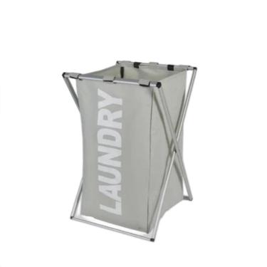 Imagem de Cesto Organizador Cromado Com Saco Cinza – Estilo E Praticidade Para Lavanderia E Banheiro