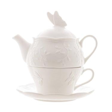 Imagem de Conjunto 3 Peças De Chá De Porcelana New Bone Butterfly Flower Lyor