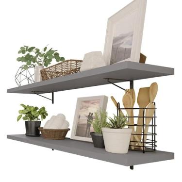 Imagem de Kit 2 Prateleiras Suspensas para Cozinha Madesa 80 cm com Mão Francesa - Cinza