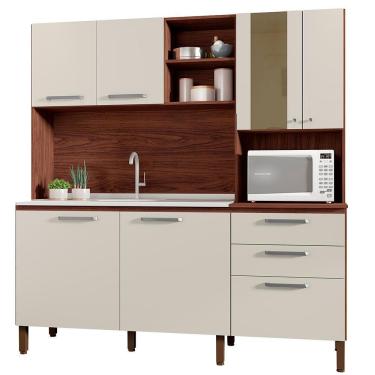 Imagem de Cozinha Compacta 7 Portas 2 Gavetas 182 Cm Mega Nogueira Off White Ktp