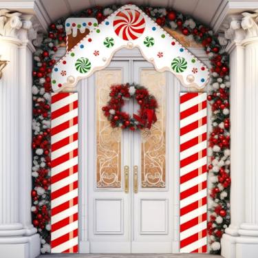 Imagem de Thyle Conjunto de 3 peças de capa de porta de gengibre de Natal para decoração de casa de pão de gengibre, banners de parede para festas de fim de ano