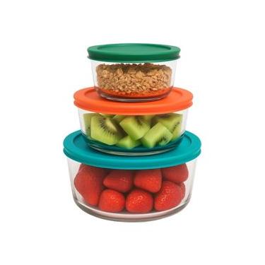 Imagem de Jogo 3 Potes Herméticos Vidro Redondo Armazenar Alimentos