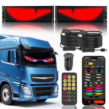 Imagem de Asunder Luz Devil Eyes para carros, olhos de LED de 59,9 cm x 12 cm para para-brisas de carro, olhos de LED programáveis para para-brisas de caminhão, visor de LED flexível para carro com controle