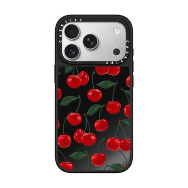 Imagem de CASETiFY Capa espelhada para iPhone 17 Pro [refletiva/compatível com Magsafe/1,5 m. 1X proteção contra quedas de grau militar] - Padrão cereja vermelho vibrante - preto