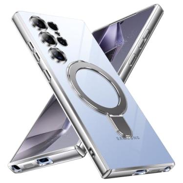 Imagem de YSLBWLE Capa ultrafina de TPU para Samsung Galaxy S24 com suporte magnético [à prova de choque de grau militar] Capa macia flexível antiamarelamento fina e suporte de 360° (prata) 28-s24u-03