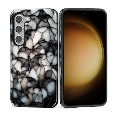 Imagem de MQJCYB Capa para Samsung Galaxy S23, híbrida, resistente, 2 em 1, de corpo inteiro, resistente à prova de choque, capa brilhante para Samsung Galaxy S23 vitral morcego de Halloween