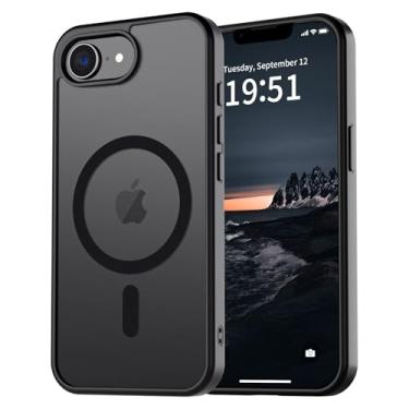 Imagem de vnnink Capa para iPhone 16e, capa magnética fosca de proteção contra quedas de grau militar translúcida - Capa protetora protetora contra choques fina, resistente, durável, à prova de choque - preta