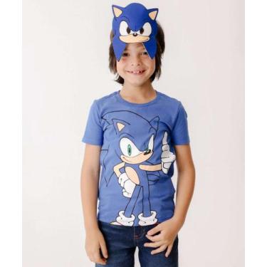 Imagem de Camiseta Infantil Manga Curta Sonic Tam 4 a 10-42073, Azul, 4