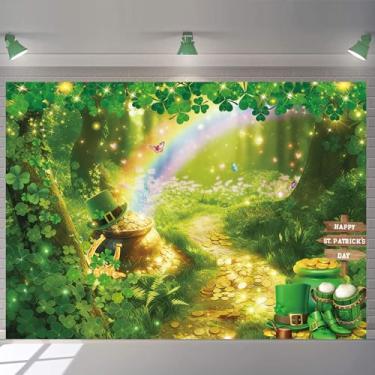 Imagem de Feliz Dia de São Patrício, cenário fotográfico, primavera, floresta, glitter, trevo da sorte, arco-íris, moeda, fundo para decoração de festa de festival irlandês, banner, cabine fotográfica (304,8 x