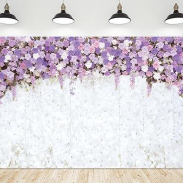 Imagem de Riyidecor Pano de fundo floral branco lavanda para chá de panela tecido de poliéster roxo claro flor lilás casamento 20x16A pés para meninas mulheres fotografia fundo chá de bebê aniversário foto