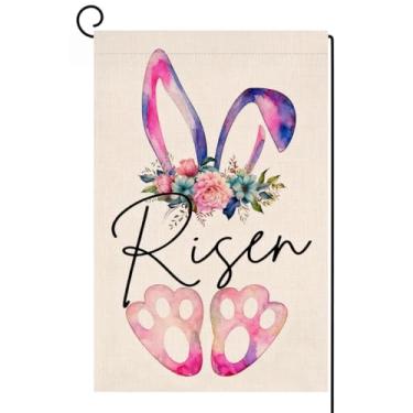 Imagem de BLKWHT Coelhinho da páscoa pata bandeira de jardim 30,5 x 45,7 cm vertical dupla face flores levantadas primavera fazenda férias decorações externas bandeira de jardim de serapilheira BW853