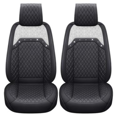 Imagem de Aierxuan Capas de assento de carro dianteiro, para mulheres, meninas, couro impermeável com diamante brilhante, ajuste universal para Corolla 4Runner Prius Rav4 Sienna CRV Civic Elantra Mazda Eacape Edge (2 peças dianteiras, preto)