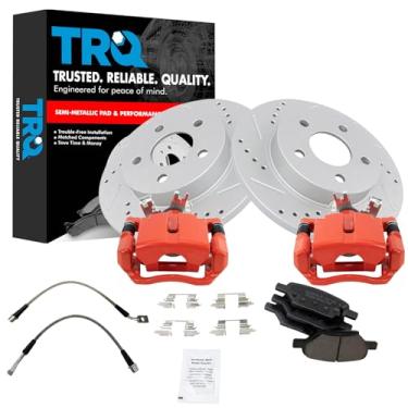 Imagem de TRQ Kit de freio traseiro e rotor premium G-Coated Slotted X Drilled Performance Ceramic Compatível com Chevrolet Malibu 2005-2007