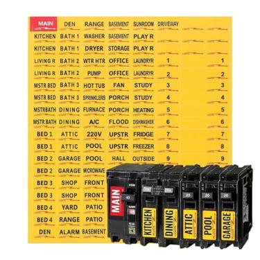 Imagem de 129 etiquetas de disjuntor, adesivos de caixa de fusíveis à prova d'água, adesivos de disjuntor, fácil de ler e instalar (amarelo)