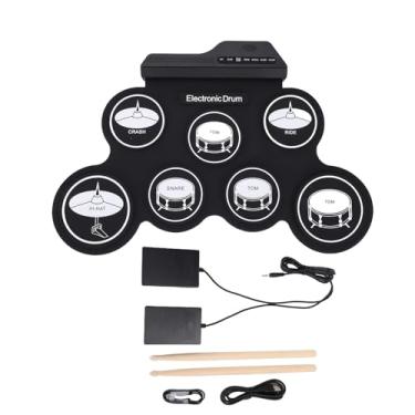 Imagem de Naroote Conjunto de Bateria Eletrônica de Enrolar para Crianças Kit de Prática Recarregável Com 7 Almofadas de Silicone Com Alto-falantes Integrados, 8 Músicas de Demonstração, Pedais e