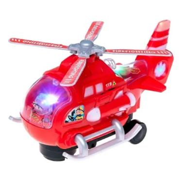 Imagem de Brinquedo Helicóptero Bombeiro Resgate Luz E Som Infantil Gira 360º Bate E Volta