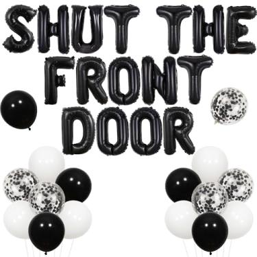 Imagem de Balterever Decorações de festa de inauguração de casa feche a porta da frente Banner de festa para reunião de casa decorações em movimento para artigos de casa novos e engraçados