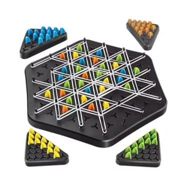 Imagem de Jogo de Tabuleiro Estratégico com Peças Triangulares Coloridas, Jogo Interativo de Lógica e Raciocínio para Crianças e Família, Inclui Base Hexagonal e Peças Multicoloridas