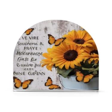 Imagem de JUZIHAI Suporte de guardanapo de girassol para mesa dispensador de guardanapo de acrílico para mesa suporte de lenços independente para cozinha sala de jantar bar festa decoração de casa