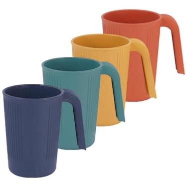 Imagem de homfanseec 4 peças canecas de plástico reutilizáveis com alças, canecas de café inquebráveis para suco, cerveja, chá, leite, copos de água para lava-louças, copos essenciais de cozinha (azul + verde +