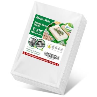 Imagem de MAGIC SEAL Sacos seladores a vácuo da Chamber para alimentos – Bolsas de câmara de vácuo pré-cortadas de 6 x 25 cm para armazenamento, preparação de refeições e sous vide, sacos macios resistentes sem