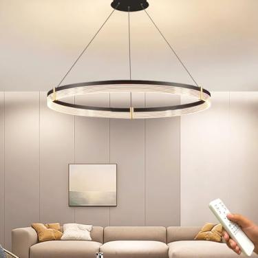 Imagem de Luminárias pendentes modernas e redondas para mesa de jantar, com intensidade regulável, em acrílico preto, para teto interno, ideais para ilha de cozinha, sala de jantar, sala de estar e qu