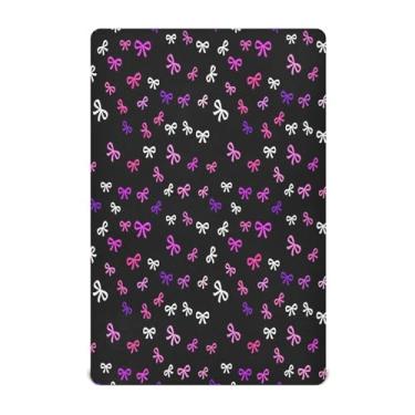 Imagem de Qilmy Lençóis de berço de Natal com laço rosa, macio, respirável e elástico, lençol com elástico para meninos e meninas, miniberço, 99 x 68,5 cm, capa de colchão infantil portátil