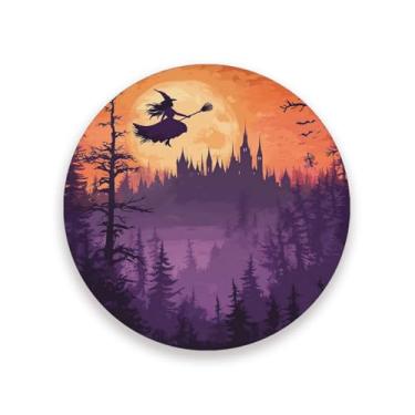 Imagem de JUZIHAI Conjunto de 4 porta-copos de bruxa de Halloween, porta-copos redondos de pedra de cerâmica absorvente de 9 cm com base de cortiça, tapete de proteção de mesa para cozinha, bar, decoração de
